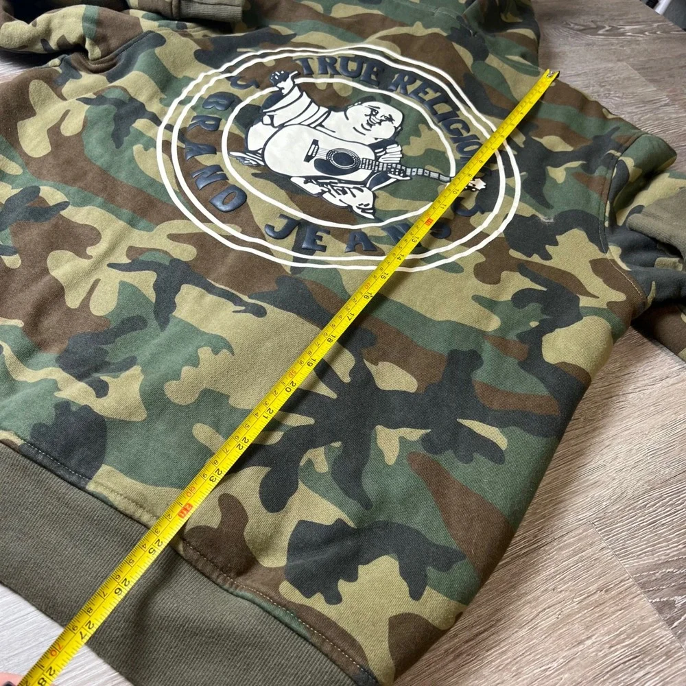 True Religion Hoodie Mens Camo Sherpa Lined Buddha Graphic Full Zip Jacket